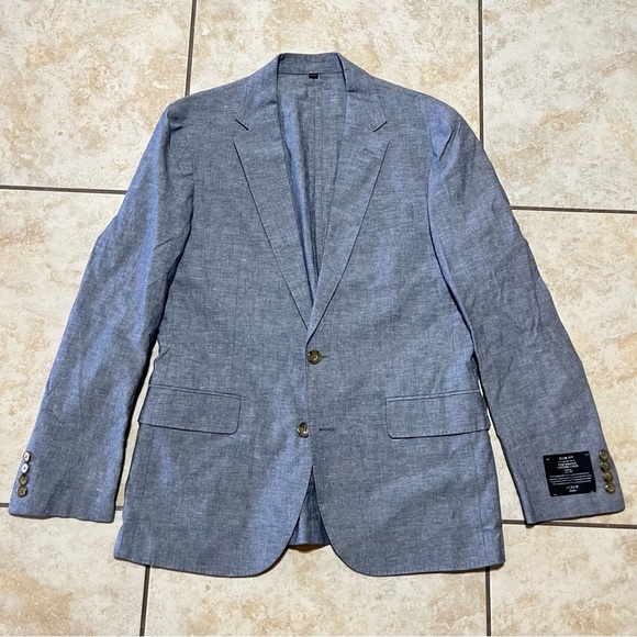 J.Crew Men’s Ludlow Somelos Suit Jacket 38S Blue Cotton Linen Blend Unstructured